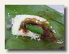 Nasi lemak - popular breakfast - coconut rice, fish, chilli sauce. IMG_4898